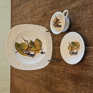 Alfred Meakin England White Crowned Sparrow #114 Square Luncheon Plate, Cup and